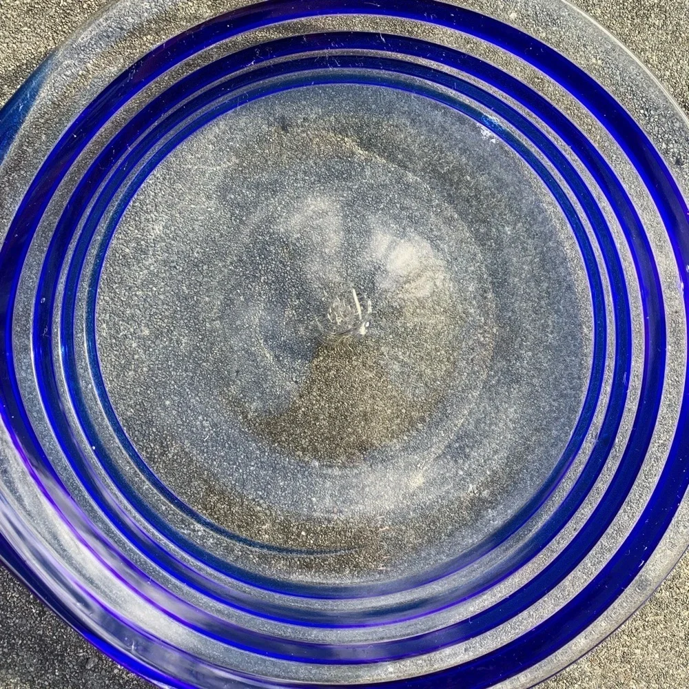 Cobalt Blue Hand Blown Swirl Plate Dish Japan